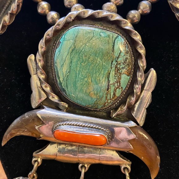 Turquoise coral and Sterling Silver Statement Necklace handmade museum worthy - Picture 3 of 9